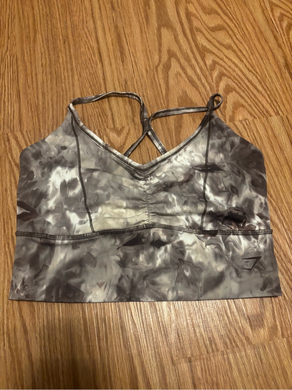 Gymshark Grey Marble-Print Strappy Sports Bra